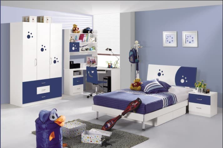 Blue MDF  Boy Bedroom Furniture Set
