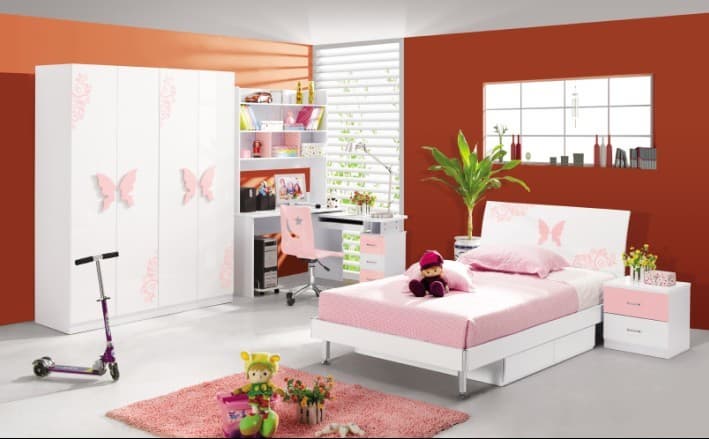 Pink MDF  Princess Bedroom Furniture Set