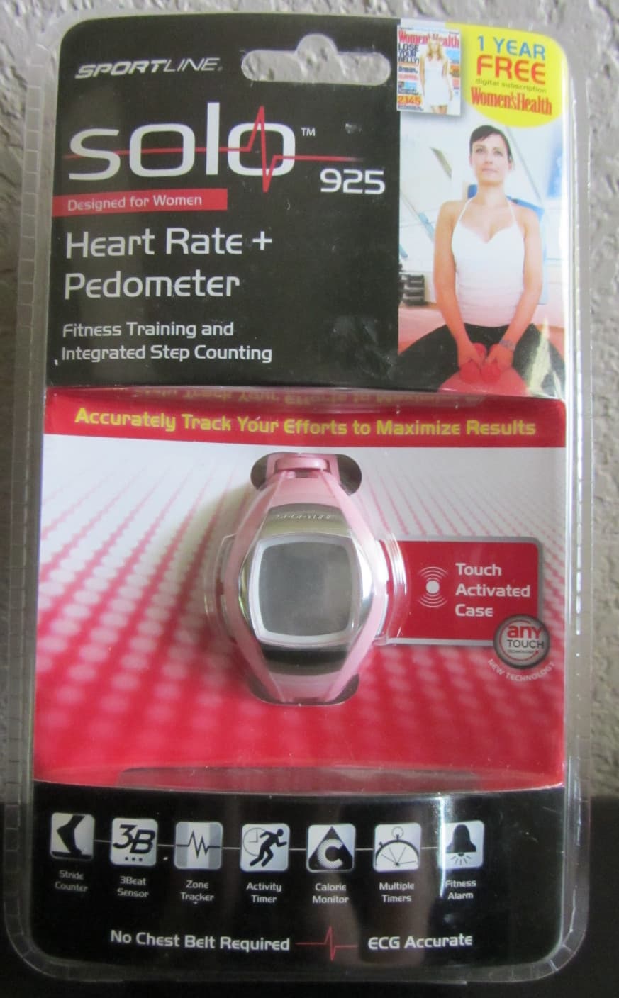 NEW SPORTLINE SOLO 925 HEART RATE + PEDOMETER PINK WOMENS WATCH CALORIE COUNTER