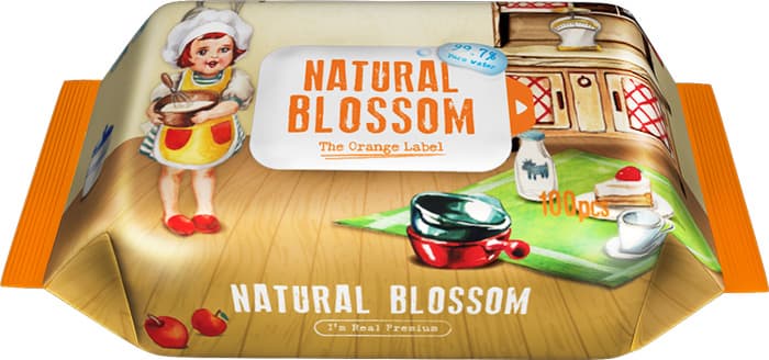 Natural Blossom Orange Label 1 pack with 100 sheets of baby wipes