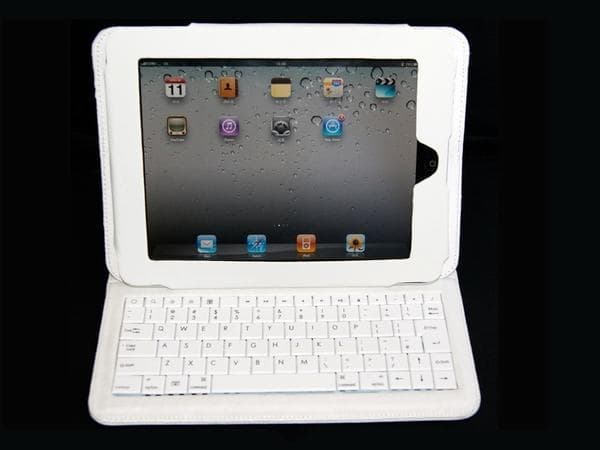 Foldable (two-fold) iPad Leather Case with Built-in Keyboard - White