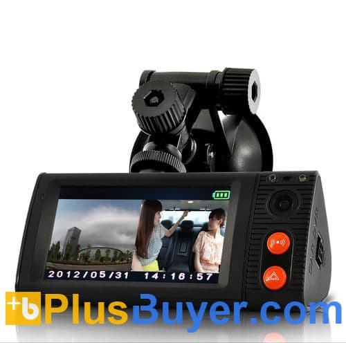 3 Inch Touchscreen Car Blackbox DVR with Dual Cameras, GPS Logger and G-Sensor