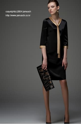 Gold Tied Black Satin Silk Dress